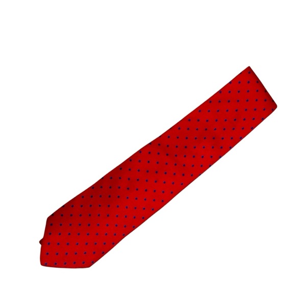 Barney’s New York Red Navy Dot Silk Tie Necktie - Picture 5 of 5